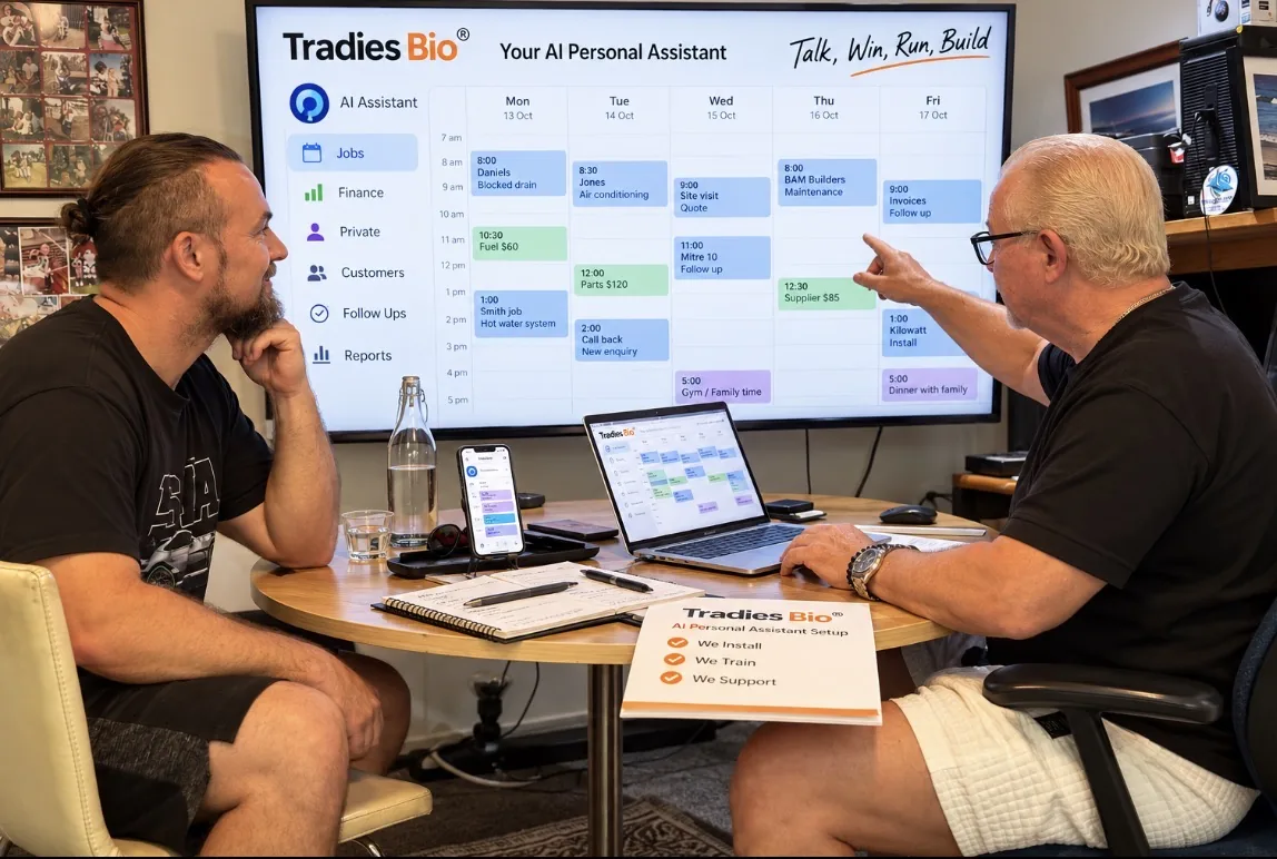 A Facilitator showing a business owner how to use their AI Personal Assistant during one-to-one training